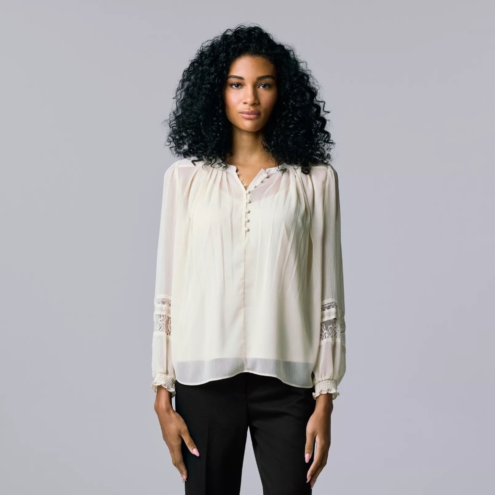 Simply Vera Wang Chiffon Shirred Blouse